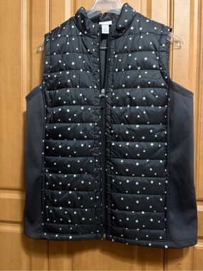 Chico's Weekends Black and White Polka Dot Puffer Vest